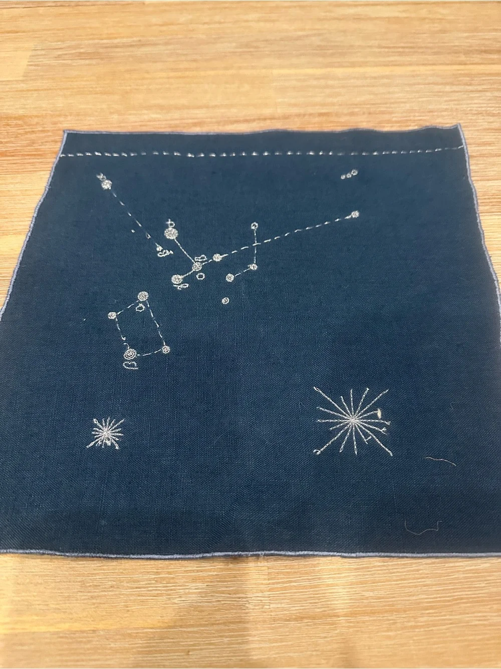 Set of 8 Celestial Constellation Cloth Napkins 10x10 Navy Blue Silver Embroidery